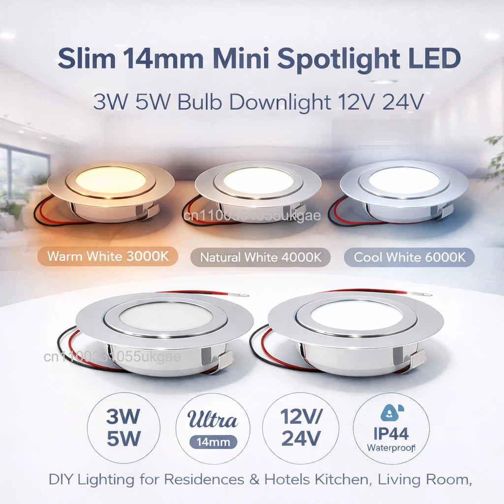 Ultra 14mm Thin LED Lights Mini LED Ceiling Spot Lighting 3W 5W 12V 24V Kitchen Bathroom Mirror Home Décor Lamps Dimming