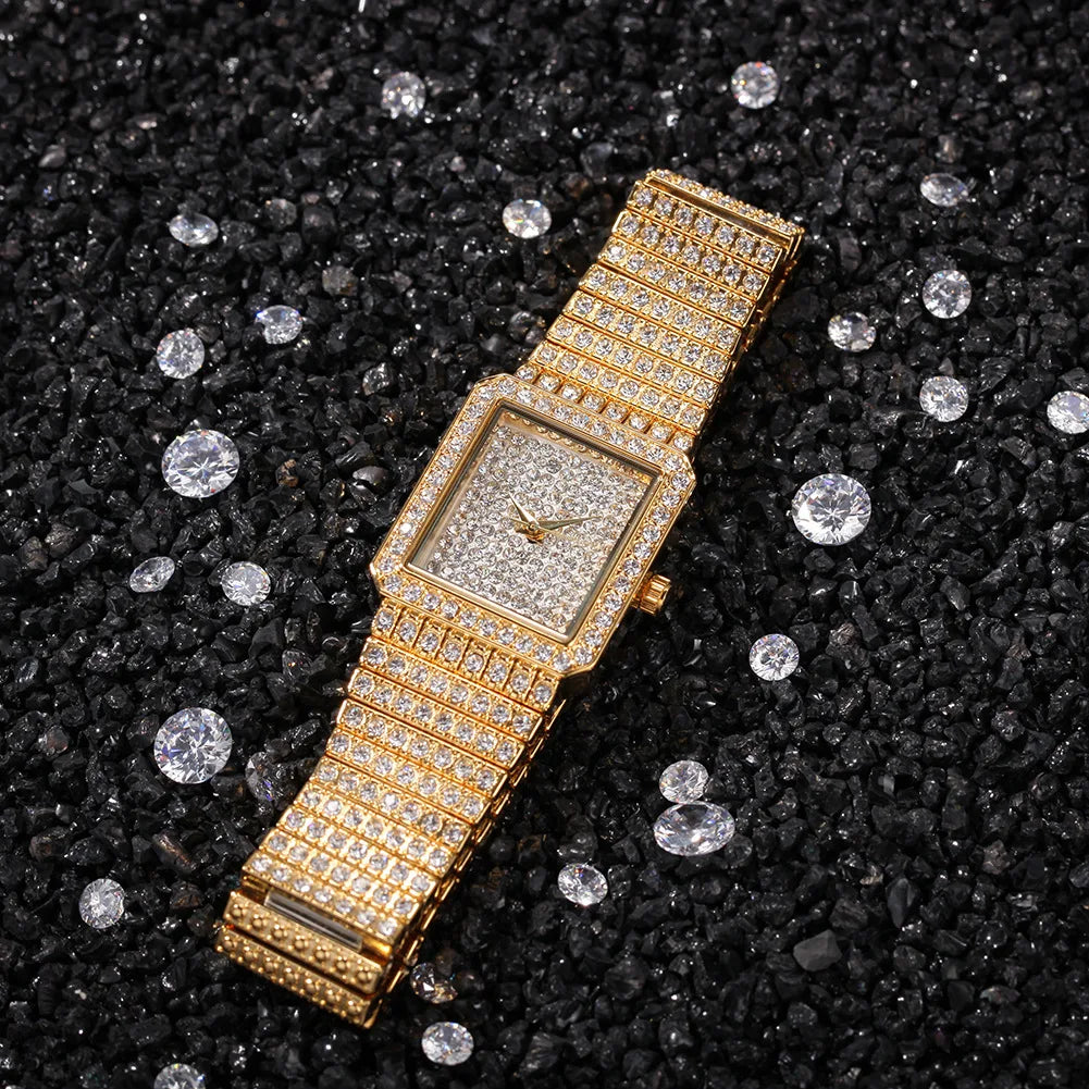 Diamond Square Women Watch Gold Silver Luxury Ladies Dress Quartz Watch Casual Simple Couple Wristwatches Dames Horloges