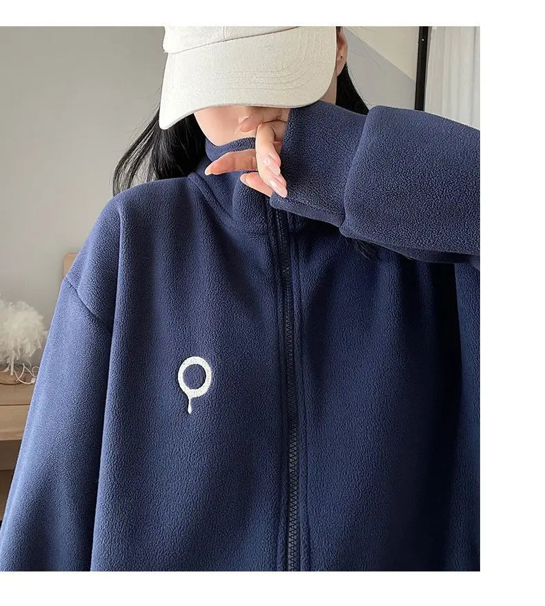 Fleece Jacket for Women in Autumn and Winter New Loose Lamb Wool Sweatshirt for Women Stand-up Collar Small Top