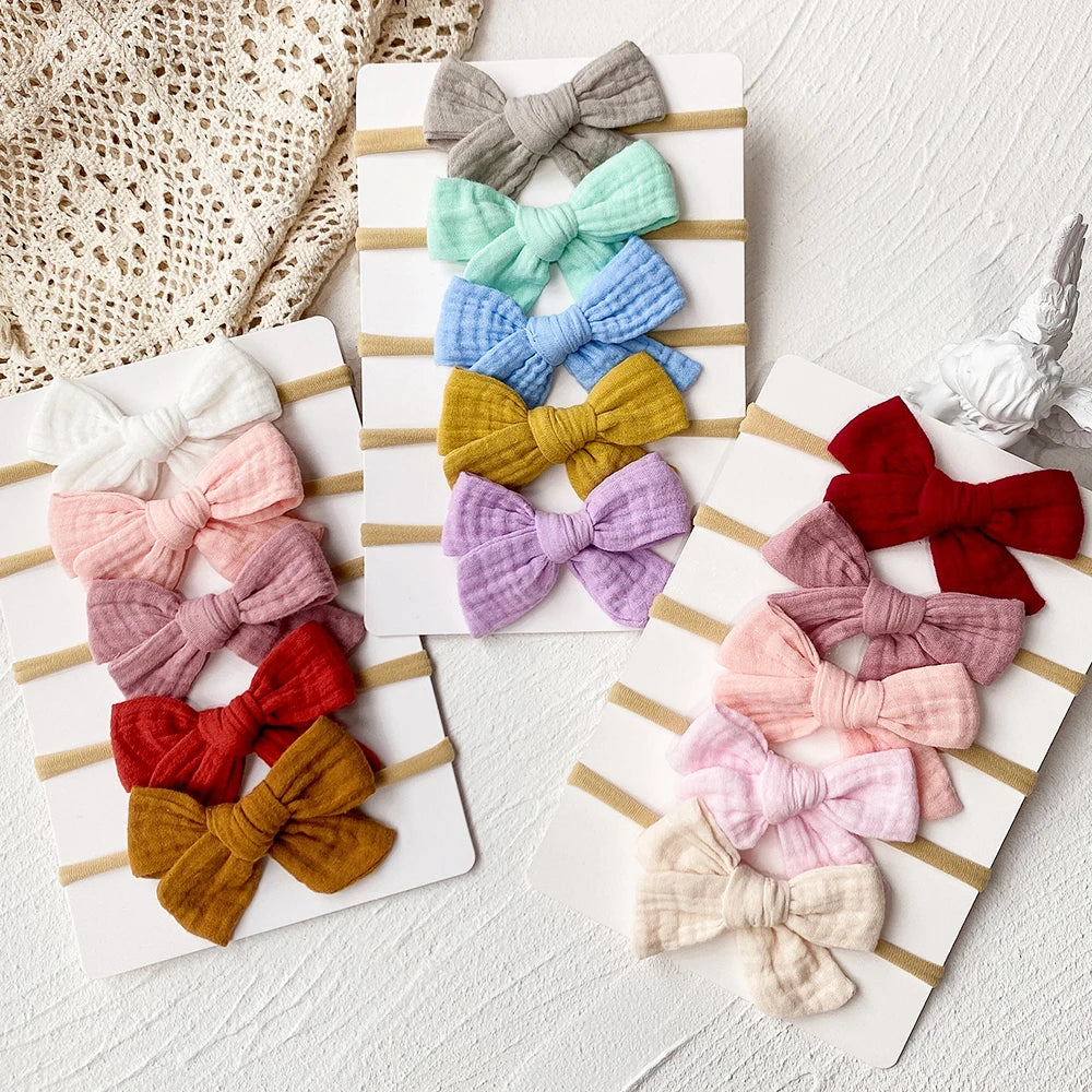 5 unids/set de diadema con lazo de algodón para bebé, banda elástica de nailon para niñas, diademas para niños, accesorios bonitos para el cabello, tocados para niños recién nacidos