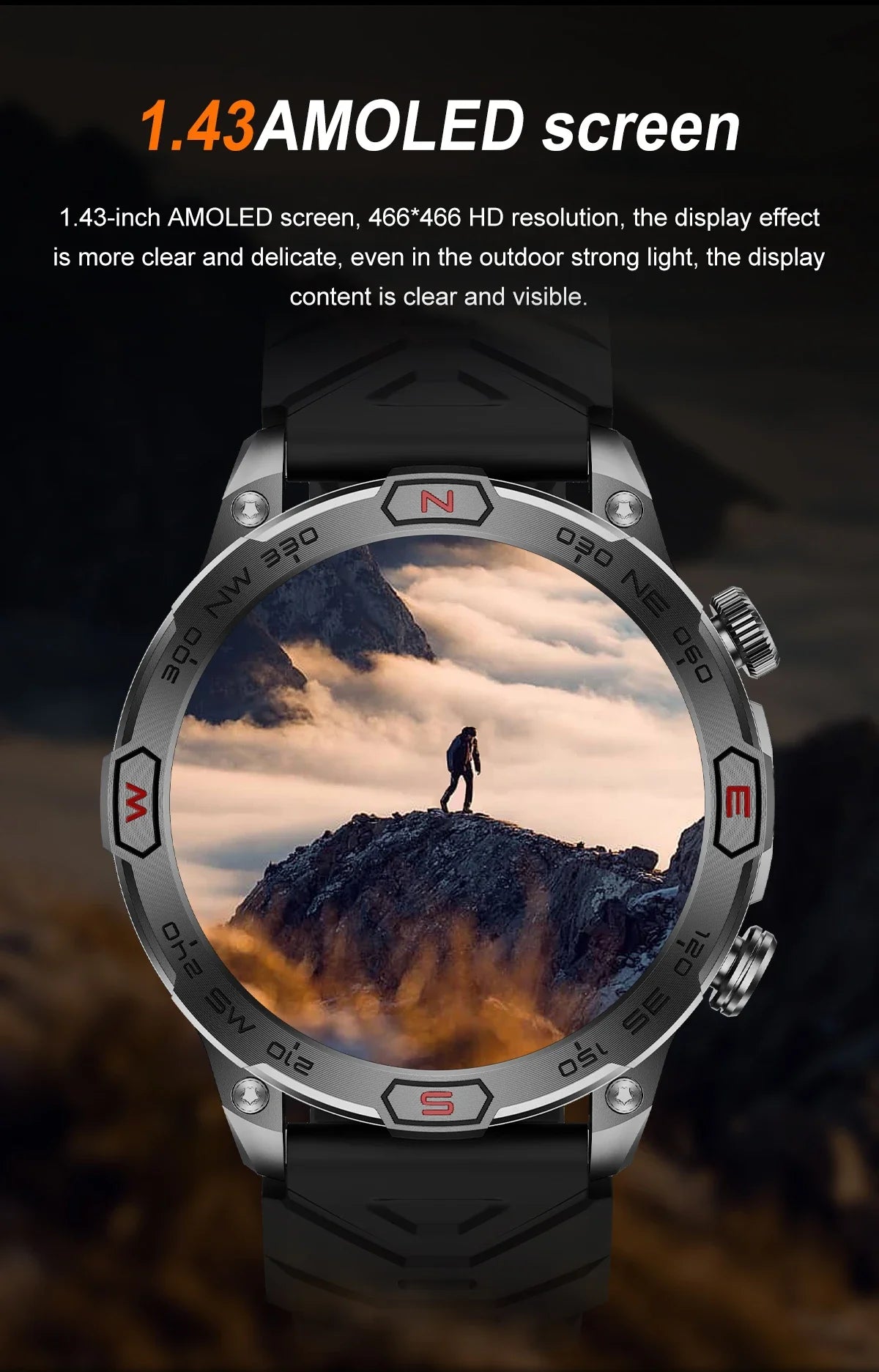 For Huawei Xiaomi New Smart Watch Men 1.43 inch Altitude Compass GPS Sports Tracker Waterproof Watch Bluetooth Call Smartwatchs