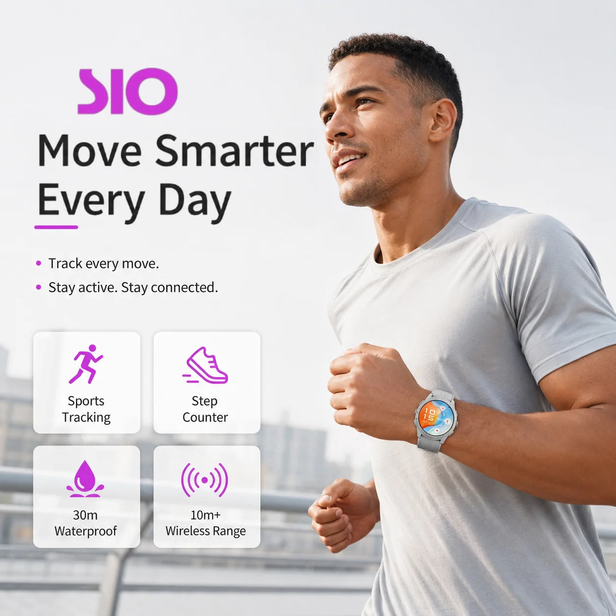 SIO GTR6 Smart Watch with AMOLED Screen, Bluetooth Call, Heart Rate & SpO2 Monitor, Magnetic Charging, iOS/Android Compatible