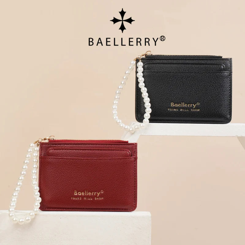 Fashionable Womens Card Case Ins Trend High Class Pearl PU Small Purse