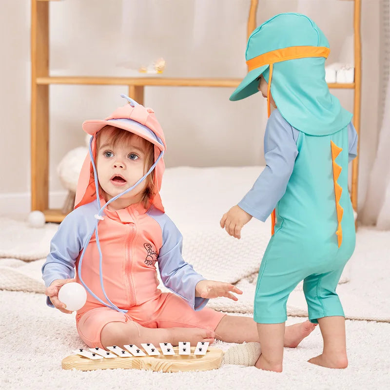 Traje de baño para bebés de manga larga, traje de baño de una pieza para niños pequeños con dibujos animados UPF50 + protectores contra sarpullidos, traje de baño infantil, conjuntos coreanos