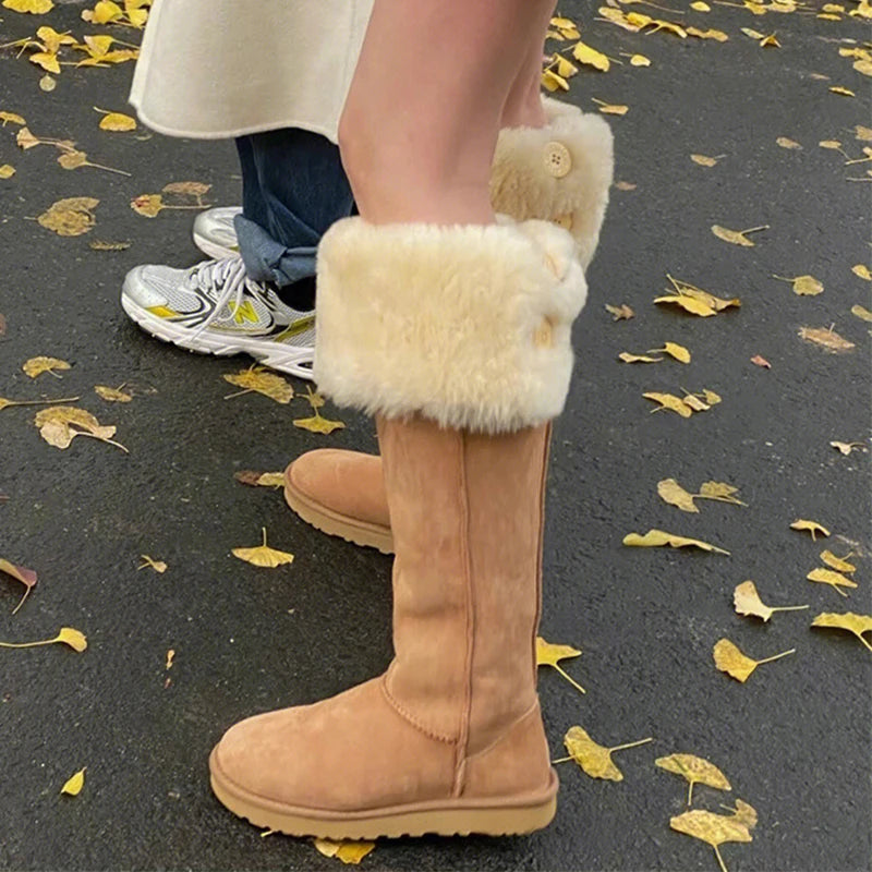 Mid Calf Boots Women Sexy High Heels Comfortable Slip-on Women Boots Fasion Pointed Toe Women Shoes Winter Warm Fur Black Boots