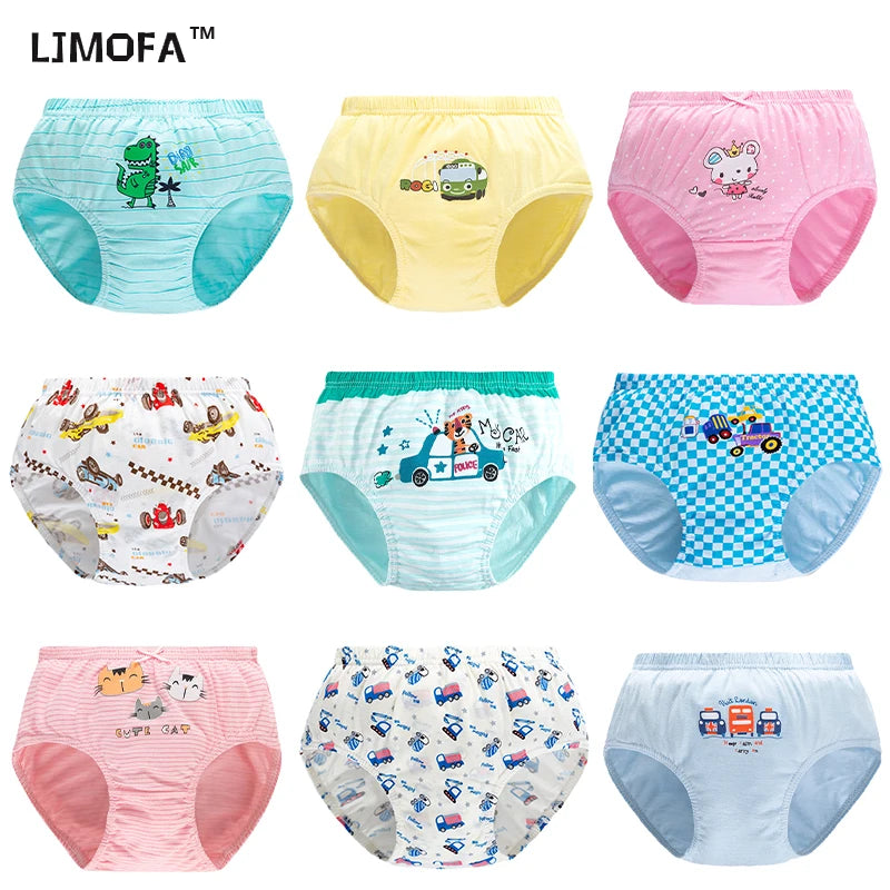 LJMOFA 1 piece Random Kid Cute Brief Cartoon Underwear Child Girl Designs Printing Strip Shorts Panties For Baby Boy 2-13Y B148