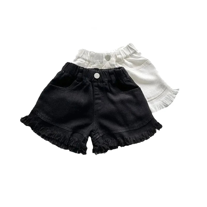 For 2-8Y Best Matching Brief Summer Kids Girl Denim Shorts Tassels Girls Elastic Waist Thin Toddler Girls Cool Jeans Clothing