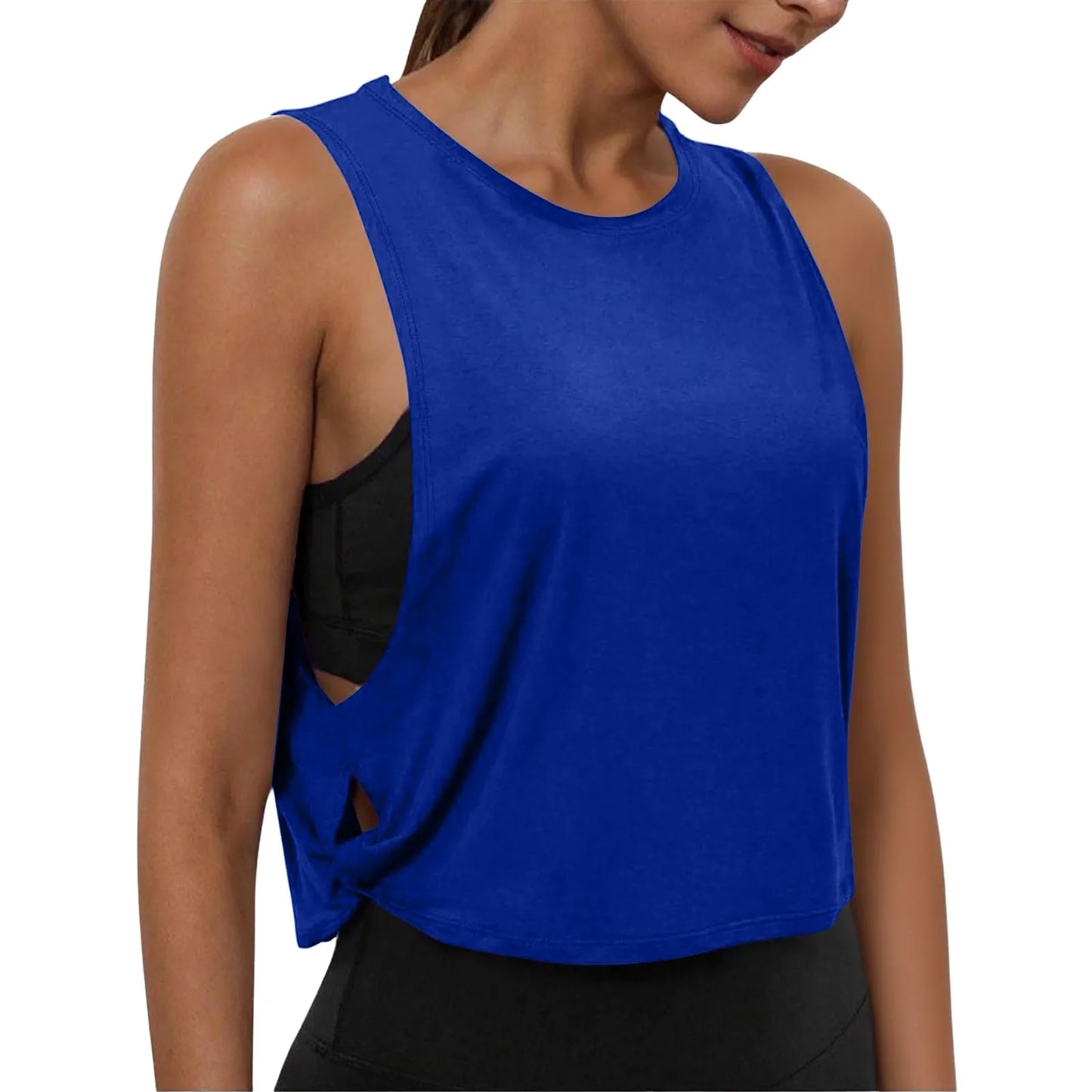 Women Sleeveless Yoga Tops Athletic Vest Breathable Blouse Cover Up Gym Workout Cool T-Shirt Running Short Tank Crop Top