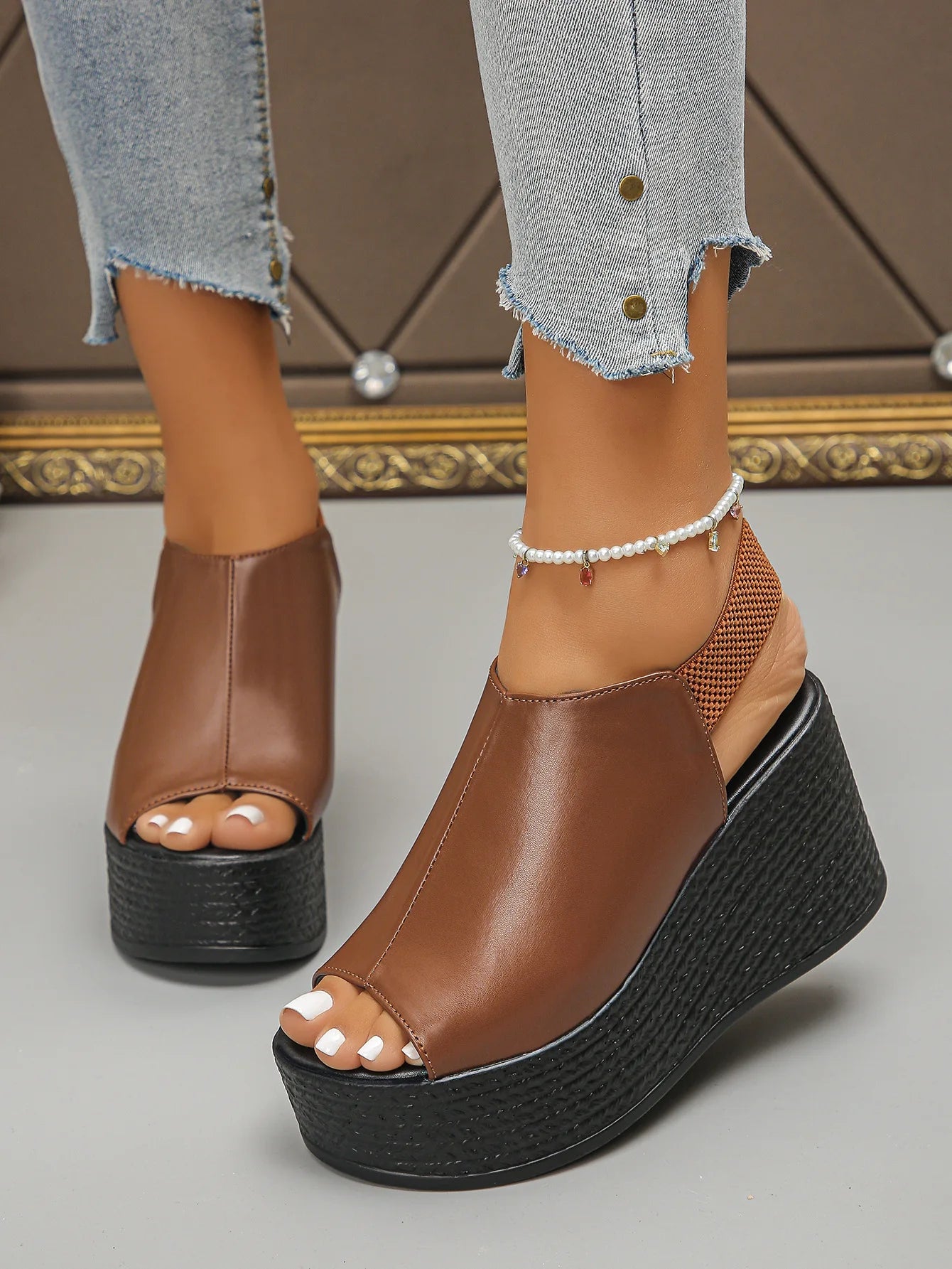 Women Sandals High Quality Summer Leather Wedge Sandals Women  New Platform High Heels Shoes Sexy Open Toe Elegant Sandals