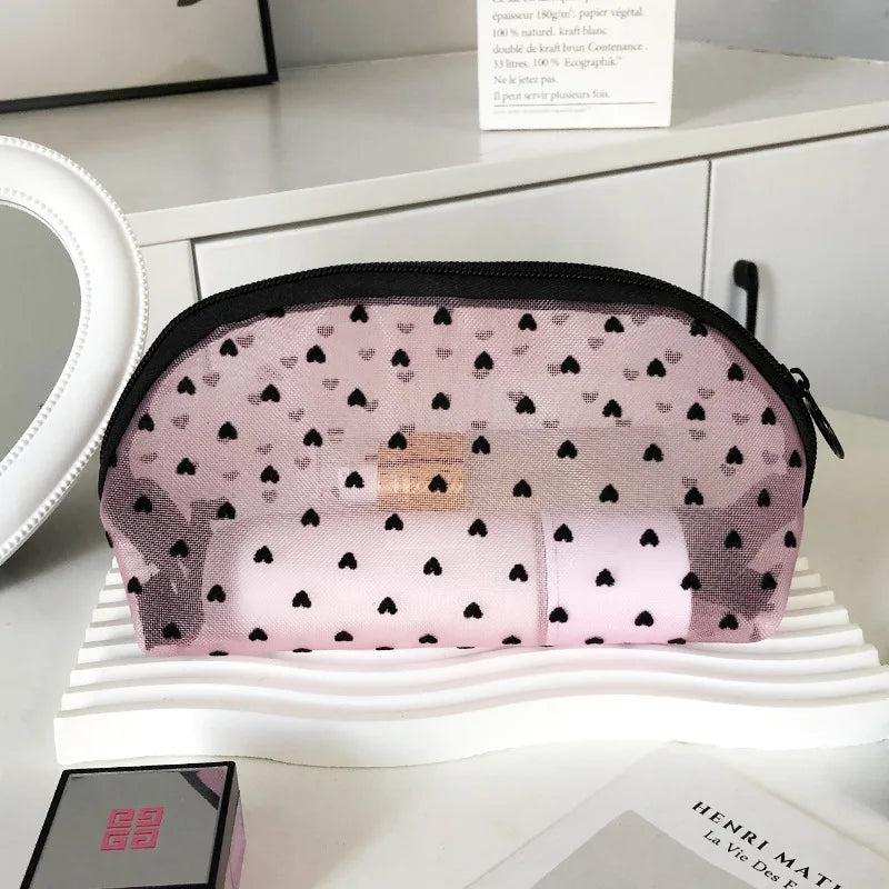 Makeup Bag Outdoor Personalized Transparent Nylon Mesh Cosmetic Bags Pouch Travel Organizer Zipper Beach Makeup Women's Purse