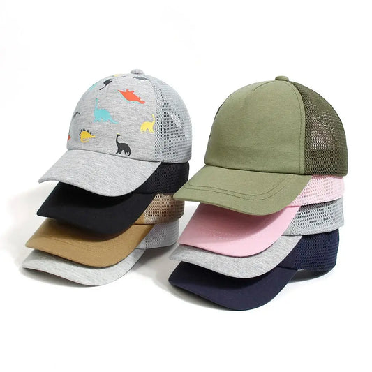 Sombrero de béisbol con estampado de dinosaurio para niños, sombrero para el sol, ajustable, de 0 a 5 años, de secado rápido, para niños y niñas