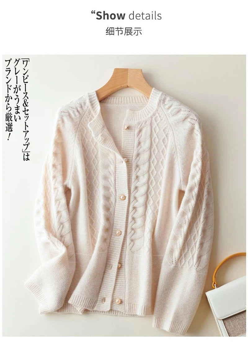 Cashmere Sweater Cardigan Women Single Breasted Long Sleeve Elegant Vintage Jumper Solid Wool Knitted Autumn Winter Outwear