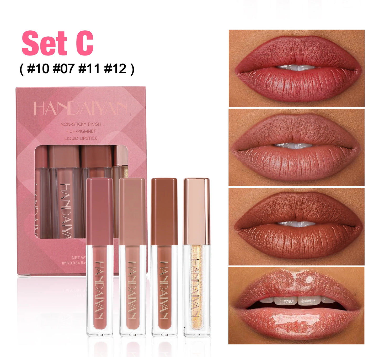 4pcs Velvet Lip gloss Set Liquid Lipstick Kit Easy Color Long Lasting Waterproof Lip Tint Oil Non-Stick Makeup Lip Glaze Set