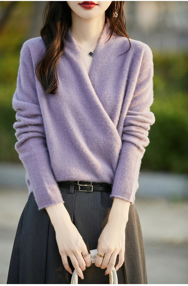 Women's Knitted Cashmere Sweater 100% Merino Wool Thickened Top Loose Long Sleeve Clothing Warm For Autumn And Winter YYY2442