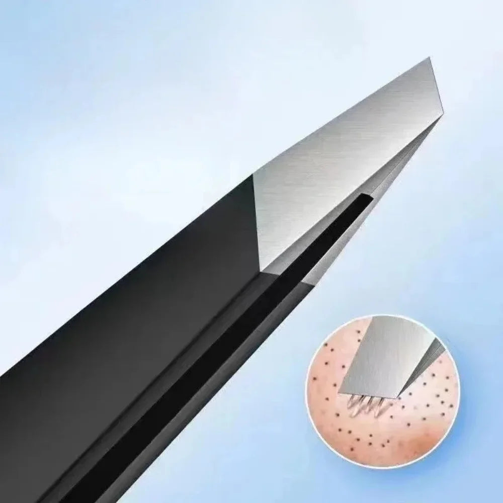 Stainless Steel Eyebrow Tweezers with Trimming Knife Slant Flat Tip Hair Remover Eyebrow Eyelash Beard Double Eyelid Makeup Gift