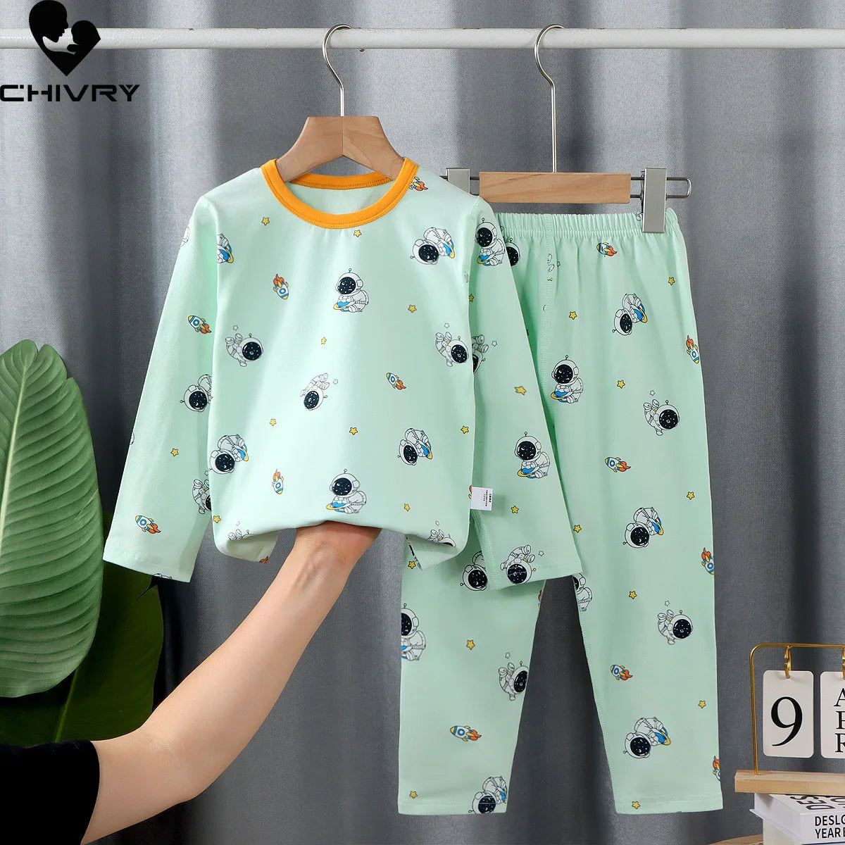 Kids Boys Girls Lycra Pajamas Cartoon Long Sleeve O-Neck T-Shirt with Pants Toddler Baby Autumn Sleeping Clothes Sets