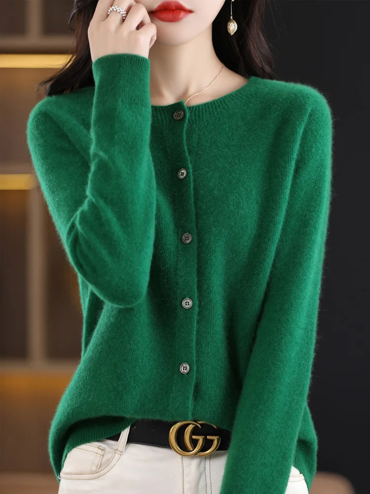 Women Cashmere Sweater 100% Merino Wool Knitted Cardigan Autumn Winter  Knitwear O-Neck Female  Solid Color Casual Fashion Top
