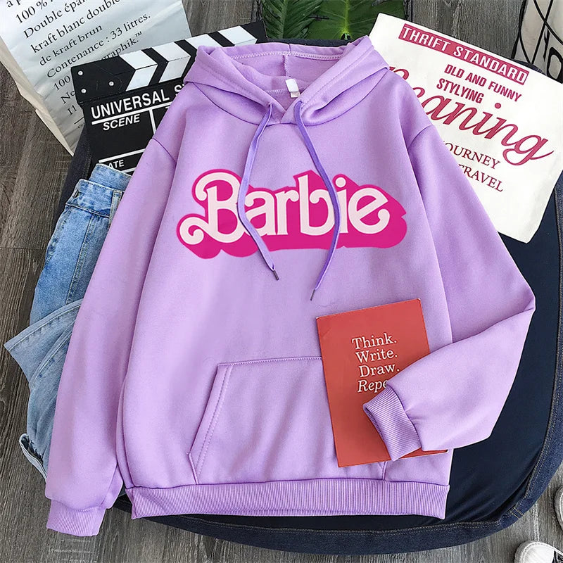 Sudaderas con capucha de Barbie para niñas, suéter informal Y2K Sweetness, jersey de otoño, suéter con capucha con estampado de letras a la moda, regalo de manga larga para mujer