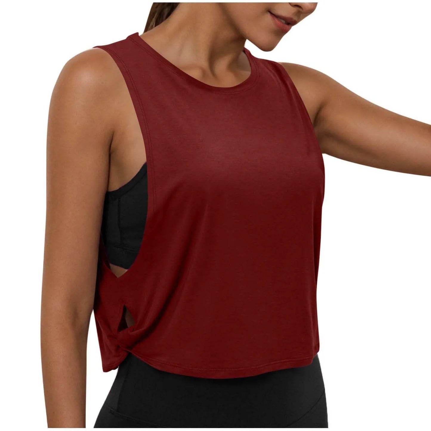 Women Sleeveless Yoga Tops Athletic Vest Breathable Blouse Cover Up Gym Workout Cool T-Shirt Running Short Tank Crop Top