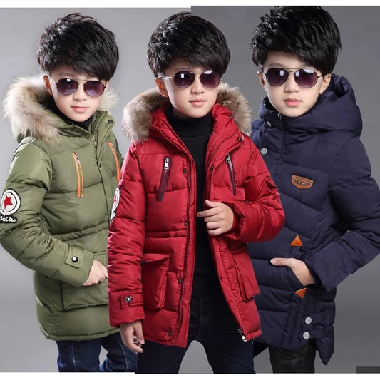 Big Size Teenager Thick Warm Winter Boys Jacket 2 Color Heavy Long Style Hooded Outerwear For Boy Children Windbreaker Coat