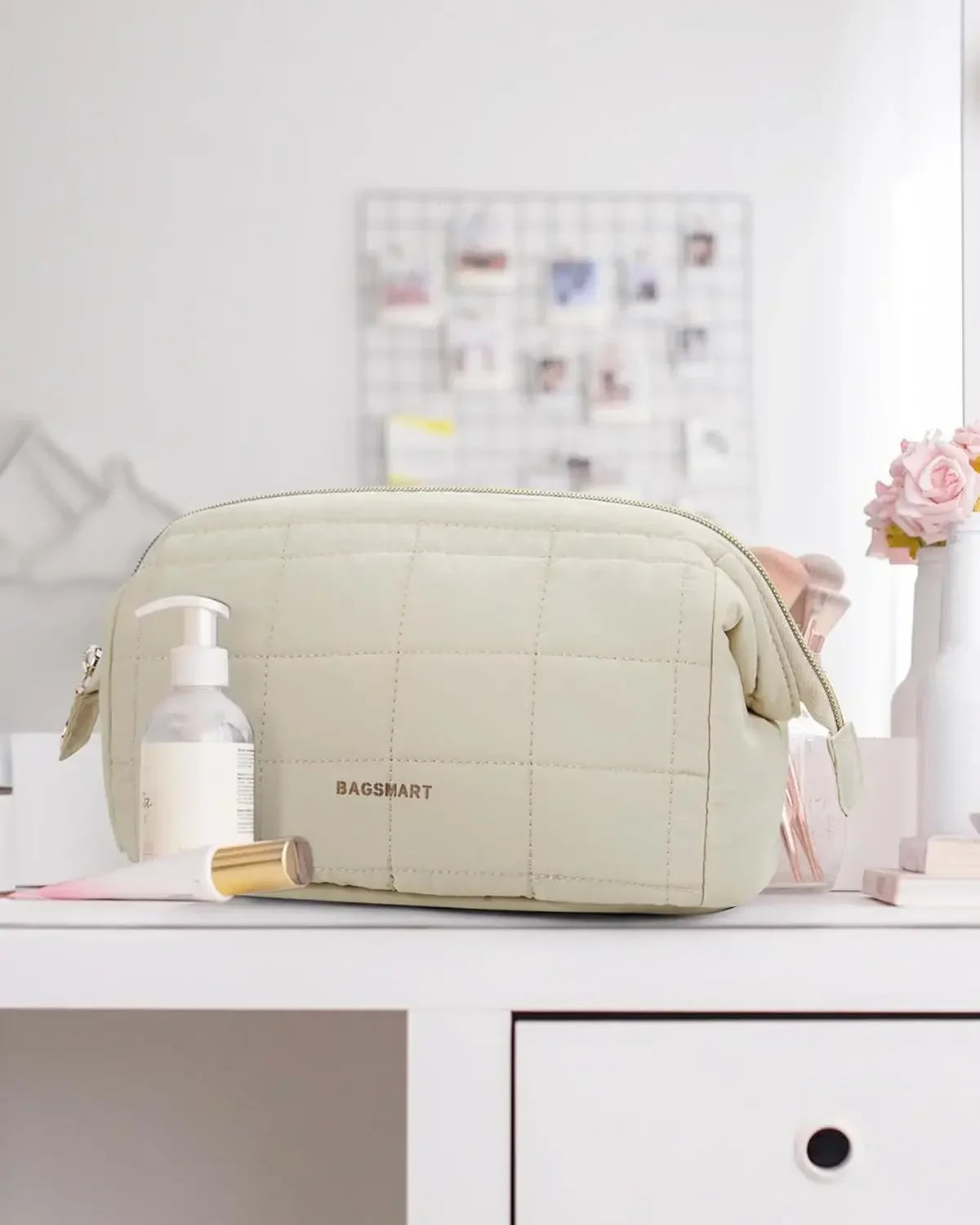 Makeup Bag Travel Toiletry Bag Puffy Padded Make Up Bags Wide Open Pouch Purse Travel Essentials Toiletries Accessories Brushes