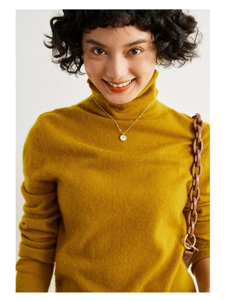 Women's 100% Cashmere Sweater Casual Solid Color Knitted Pullover Loose High Neck Jumper Autumn/Winter Warm Blouse Tops