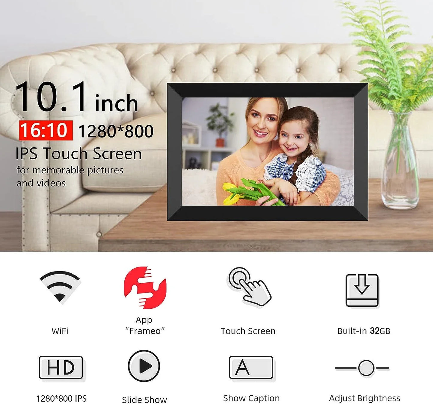 Frameo 10.1 Inch Smart WiFi Photo Frame Digital Picture Frame HD IPS Touch-screen 32 GB