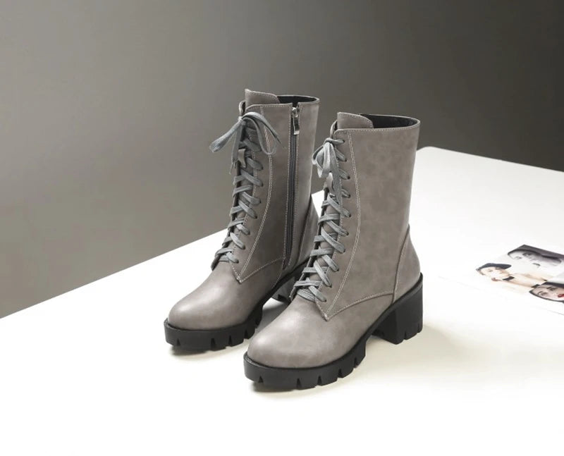 SIMLOVEYO Rubber Lace Up Black Autumn Chunky Boots big size 46 Ankle Boots Women Platform Shoes Ladies shoes women shoes Hot
