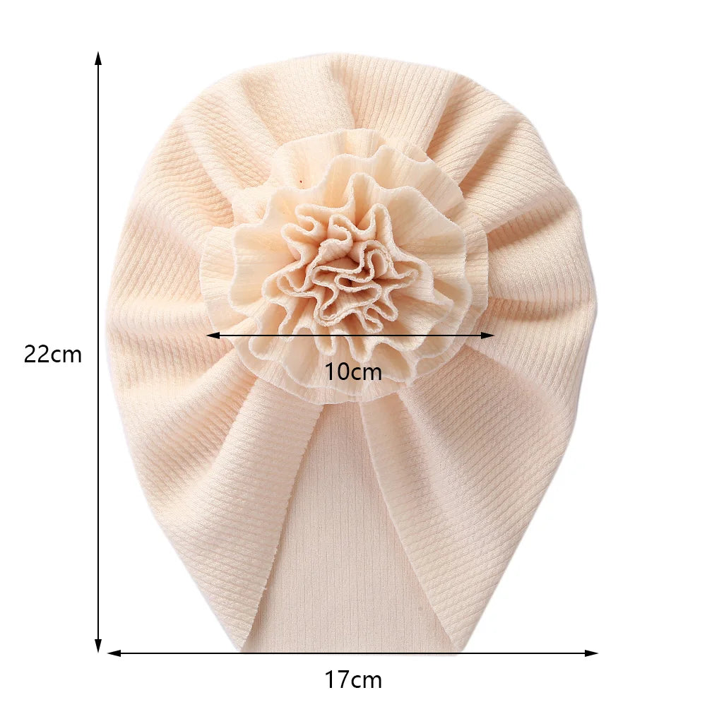 Turbante acanalado de flores grandes para bebé, gorro de algodón con nudo superior, diademas para niño y niña, gorros para recién nacidos, accesorios para niños