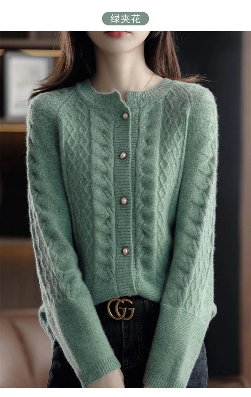 Cashmere Sweater Cardigan Women Single Breasted Long Sleeve Elegant Vintage Jumper Solid Wool Knitted Autumn Winter Outwear