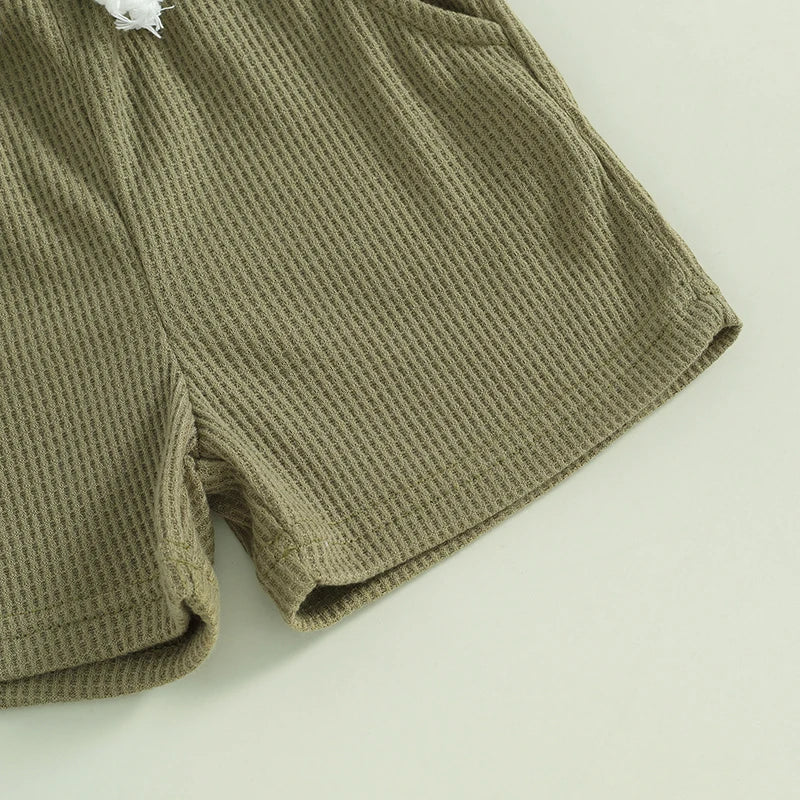 2024-01-20 Lioraitiin Summer Baby Boy Clothes Letter Embroidery Short Sleeve T-Shirt Shorts Set 2Pcs Waffle Knit Outfit