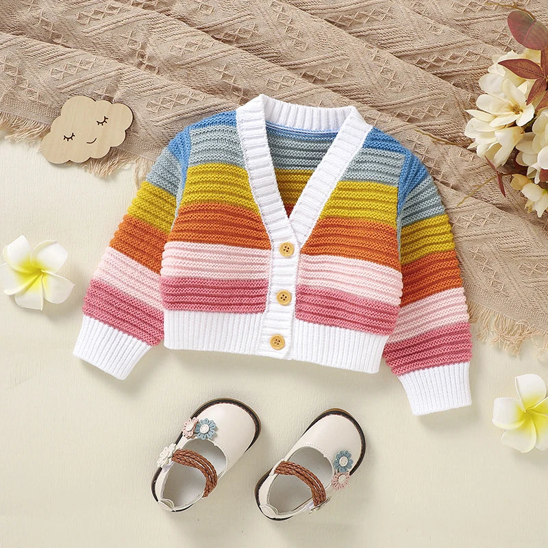 Cárdigan de punto para bebés y niñas, suéteres con botones tridimensionales, flores de ganchillo, suéter de punto cálido para otoño e invierno, ropa infantil