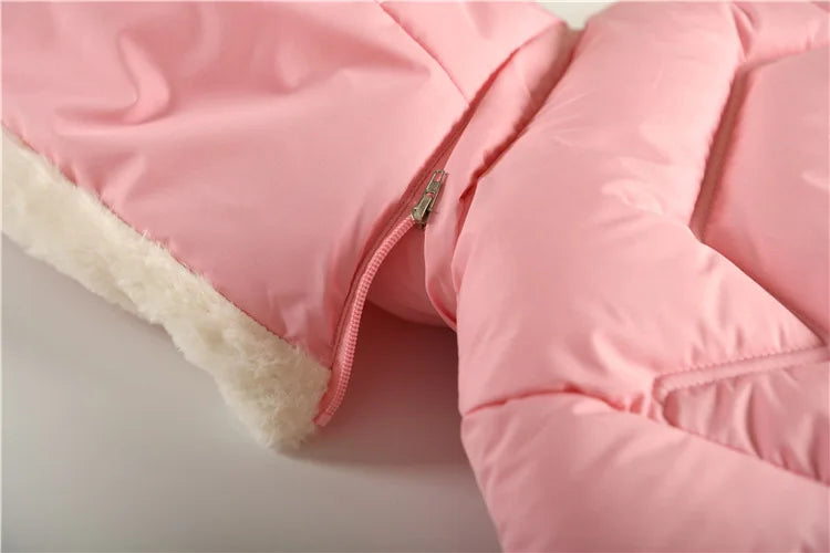 2025 Winter New Girls Jacket Long Solid Color Lining Berber Fleece Thick Warm Hooded Parka For 4-10Y Girls Bow Fashion Snowsuit