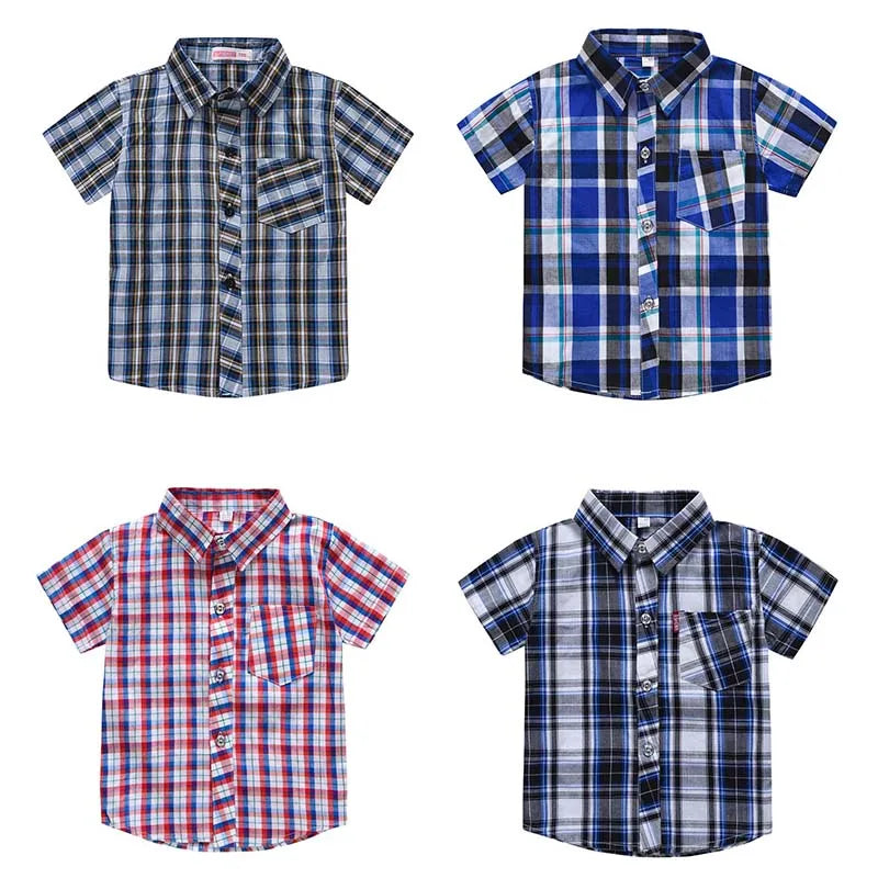 Plaid Kids Shirt Clothes Summer Thin Short-Sleeve Shirts Infant Boy Blouses Clothing Cotton Casual Child Tops Tees 3-8Y