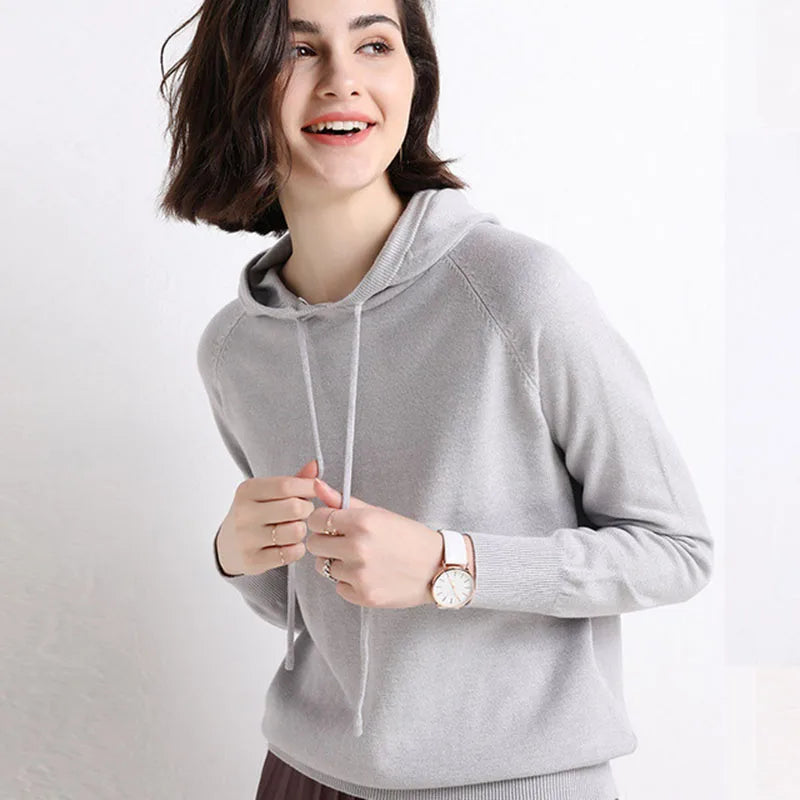 Autumn Winter Women Sweater 2025 New Solid Jumper Long Sleeve Hooded Pullovers Korean Fashion Loose Lady Casual Knitted Sweaters