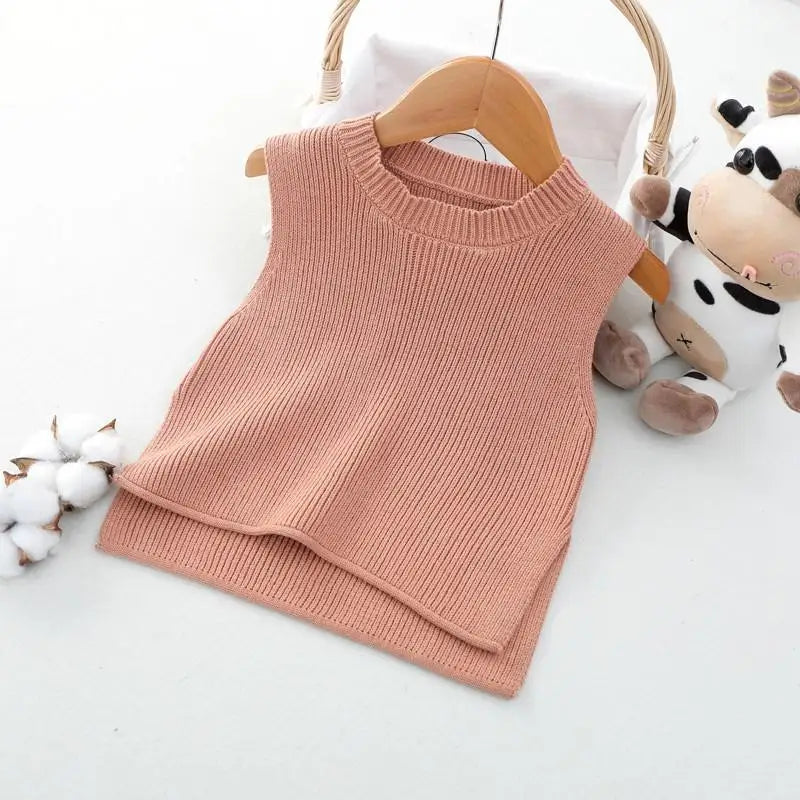 Baby Girl Knitwear Sleeveless Sweaters Autumn Boys Cotton Vest Coat Solid Tops Knit Waistcoat Toddler Pullover Outerwear 0-3Y