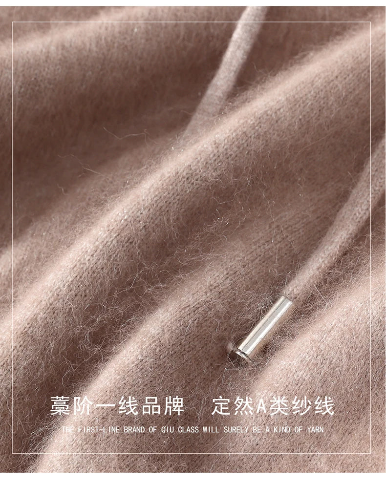 Men's Clothing: 100% Pure Mink Cashmere Knitted Sweater Casual And Loose Large-Sized Hooded Pullover Autumn Winter New Products