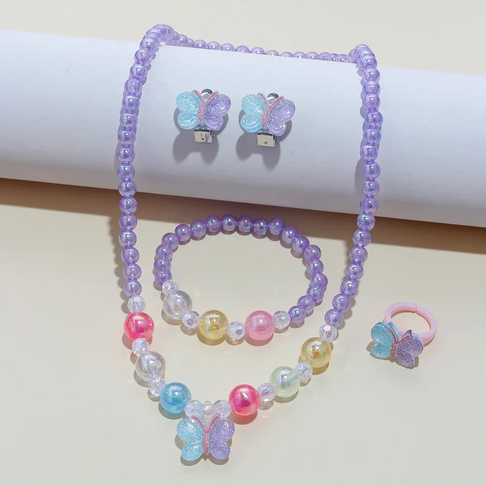 Girls' 5-Piece Jewelry: Flower Pendant, Earrings, Ring, Beaded Necklace & Bracelet, Cute Versatile Kids' Accessories