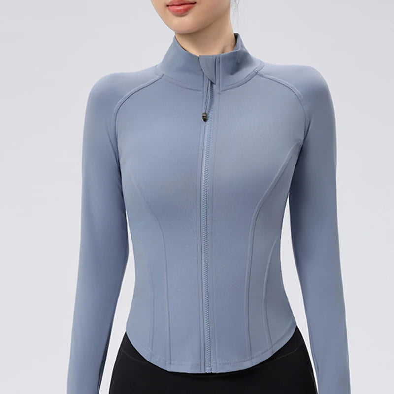 Women Sport Jackets Curved Hem Yoga Jacket Long Sleeves Running Sweatshirts Outdoor Sportwear Gym Fitness Tops Outerwear Female
