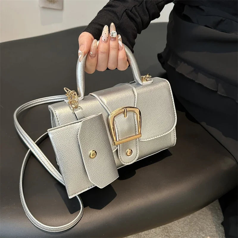 7 Color Pu Leather Ladies Brand Shoulder Bag With Coin Purse Crossbody Small Phone Bag Female Flap Messenger Bag Silver