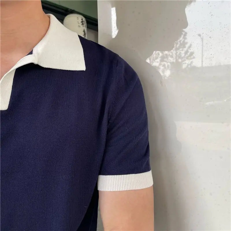 Summer Lapel Breathable Short Sleeve Temperament Men's Clothing Slim Version Solid Color Trend Knitted POLO Shirt