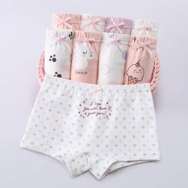 4PCS Girls Cotton Panties Kid Antibacterial Boxer Brief 2+y Young Child Cartoon Underwears Toddler Thin Breathable Cute Knickers