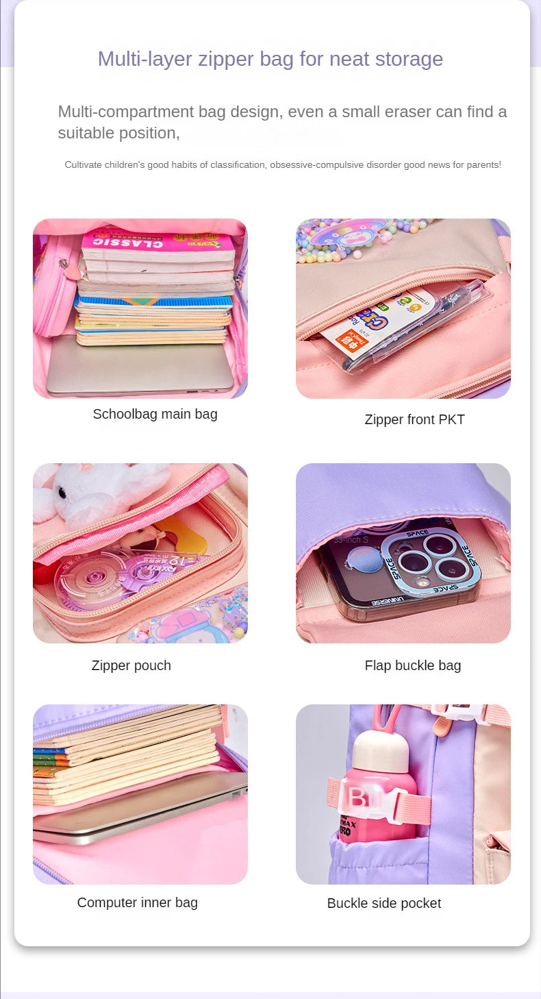 2023 Primary School Girls' Schoolbag Kawaii Lightweight Children's Bag Waterproof Bags Colorful Travel Backpack Mochilas Gifts