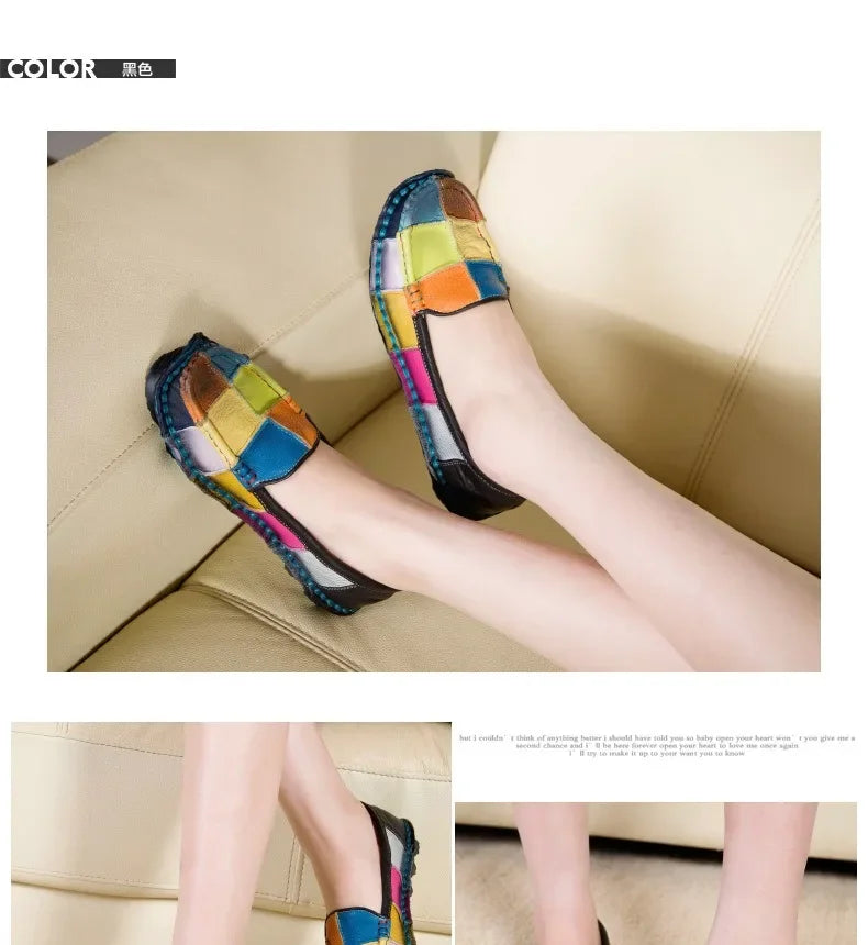 Birkuir Retro Mixed Colors Flats Women Shoes Soft Soles Loafers Shoes Genuine Leather Slip On Luxury Casual size 41 42 Shoes
