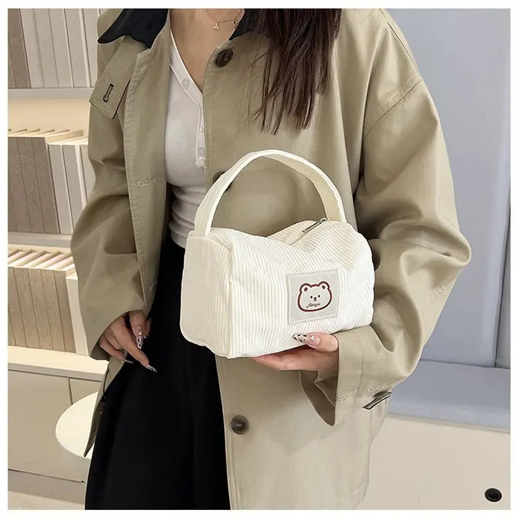 Bear Large Makeup Bag for Women Corduroy Cosmetic bag Make up Bags Zipper Pouch with handle Cosmetic Organizer Toiletry Bag
