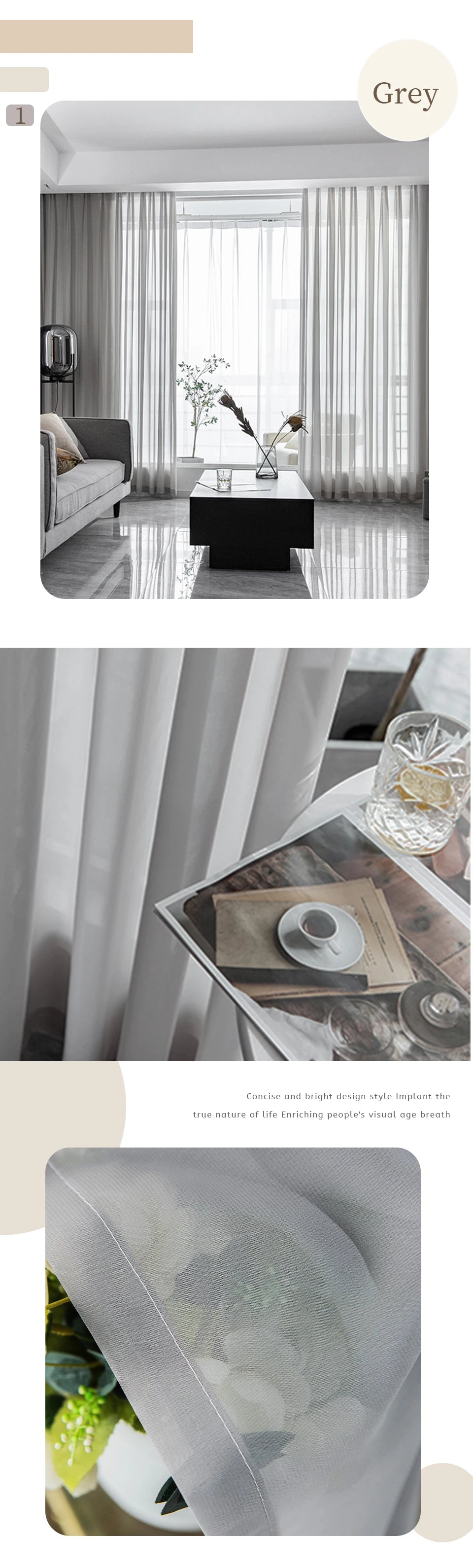 Modern Brown Voile Curtains for Kids Bedroom Living Room Sheer Curtain in Kitchen Hall Cortinas Ventana Firany Treatment Rideaux