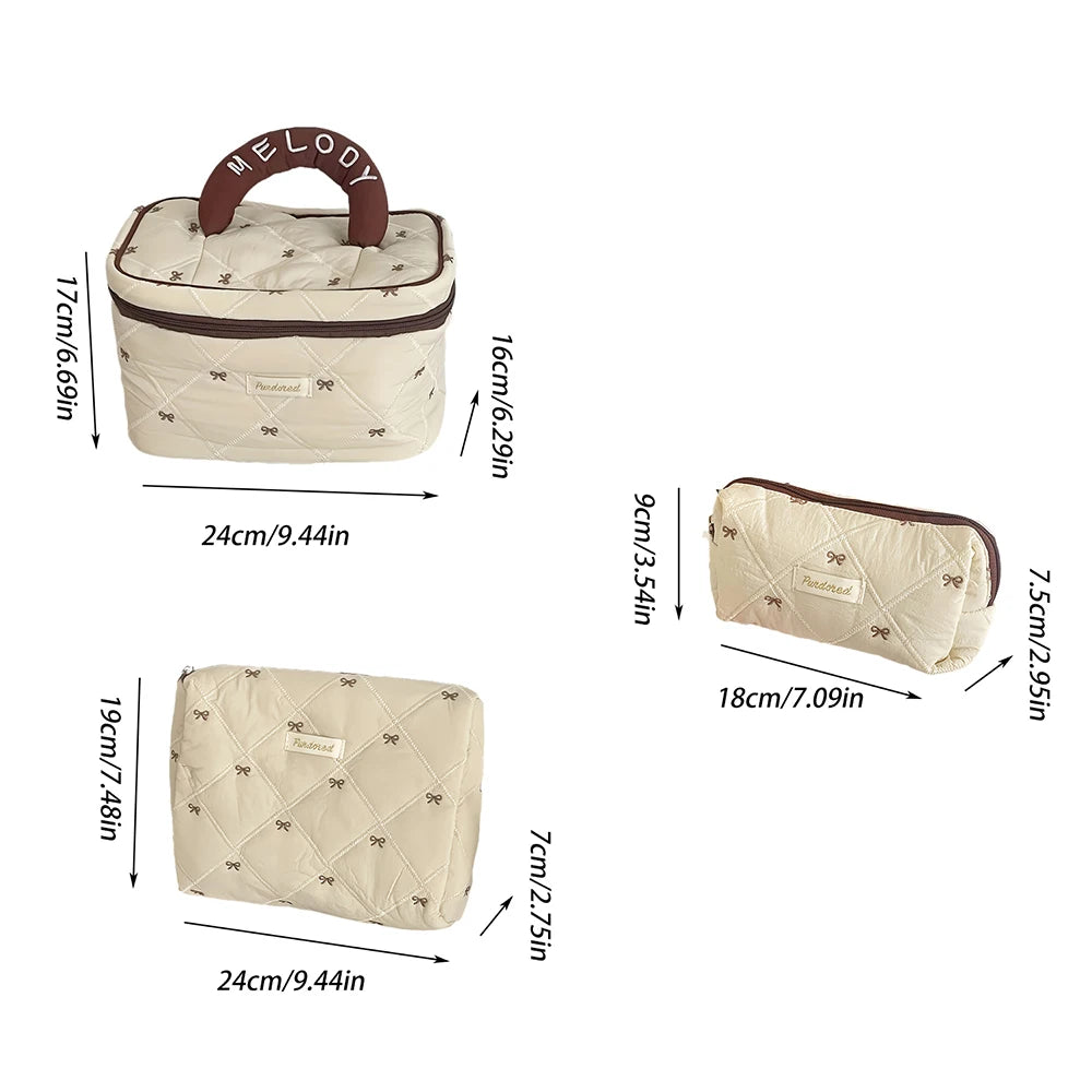 Fashion Brown Bow Cake Women Makeup Zipper Bag Large Capacity Tote Organizer Toiletry Cosmetic Pouch Ladies Make Up Handbag