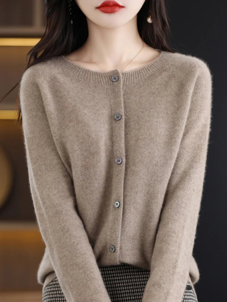 Women Cashmere Sweater 100% Merino Wool Knitted Cardigan Autumn Winter  Knitwear O-Neck Female  Solid Color Casual Fashion Top