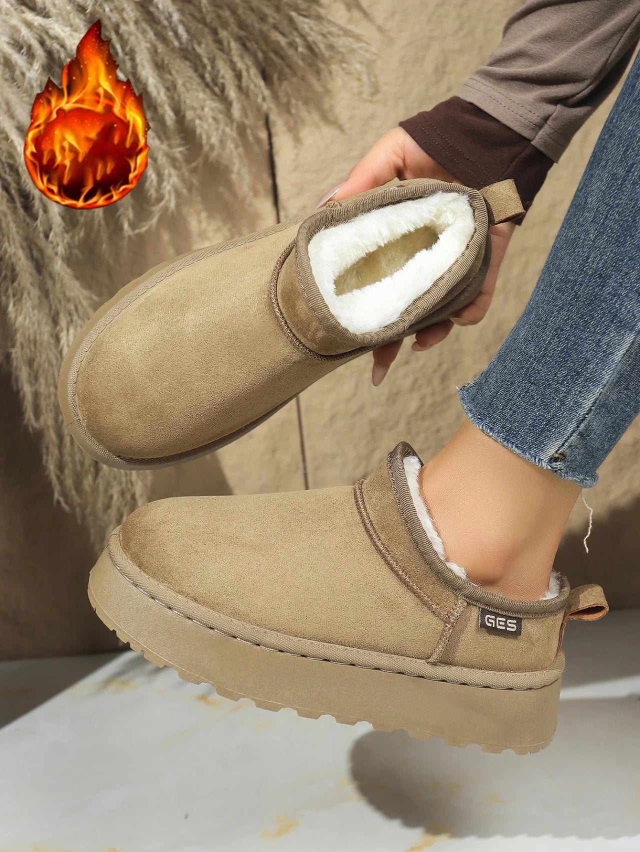 Snow Boots for Women 2026 Winter New Cashmere Warm Thick Soles Without Heel-covered Hair Half Slipper Cotton Shoes for Women
