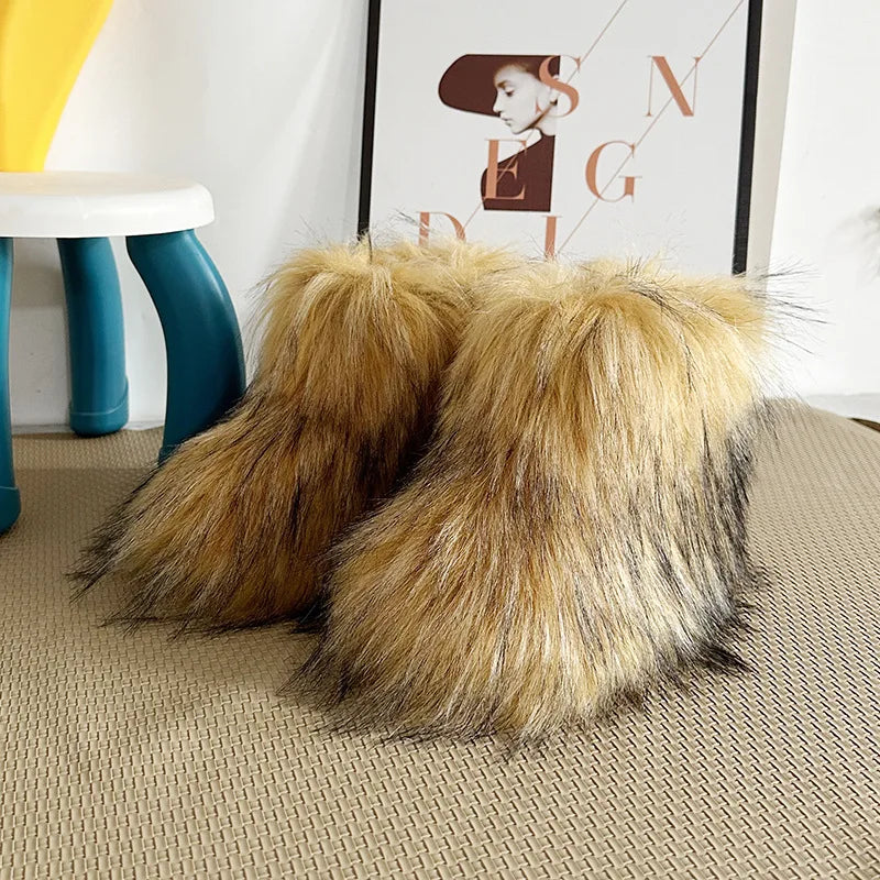 Winter Kids Boots  New Faux Fur Toddler Girl Boots Fashion Colorful Fur Children Ankle Snow Boots Warm Shoes Girls Christmas